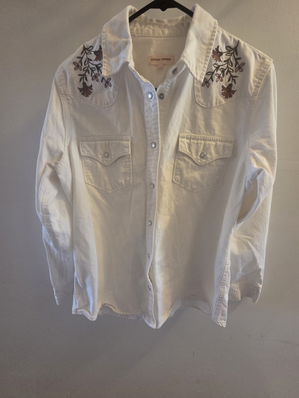 Vintage Threads Womens Western Snap Floral Embroidered Shirt Cream M Q2U076TSC